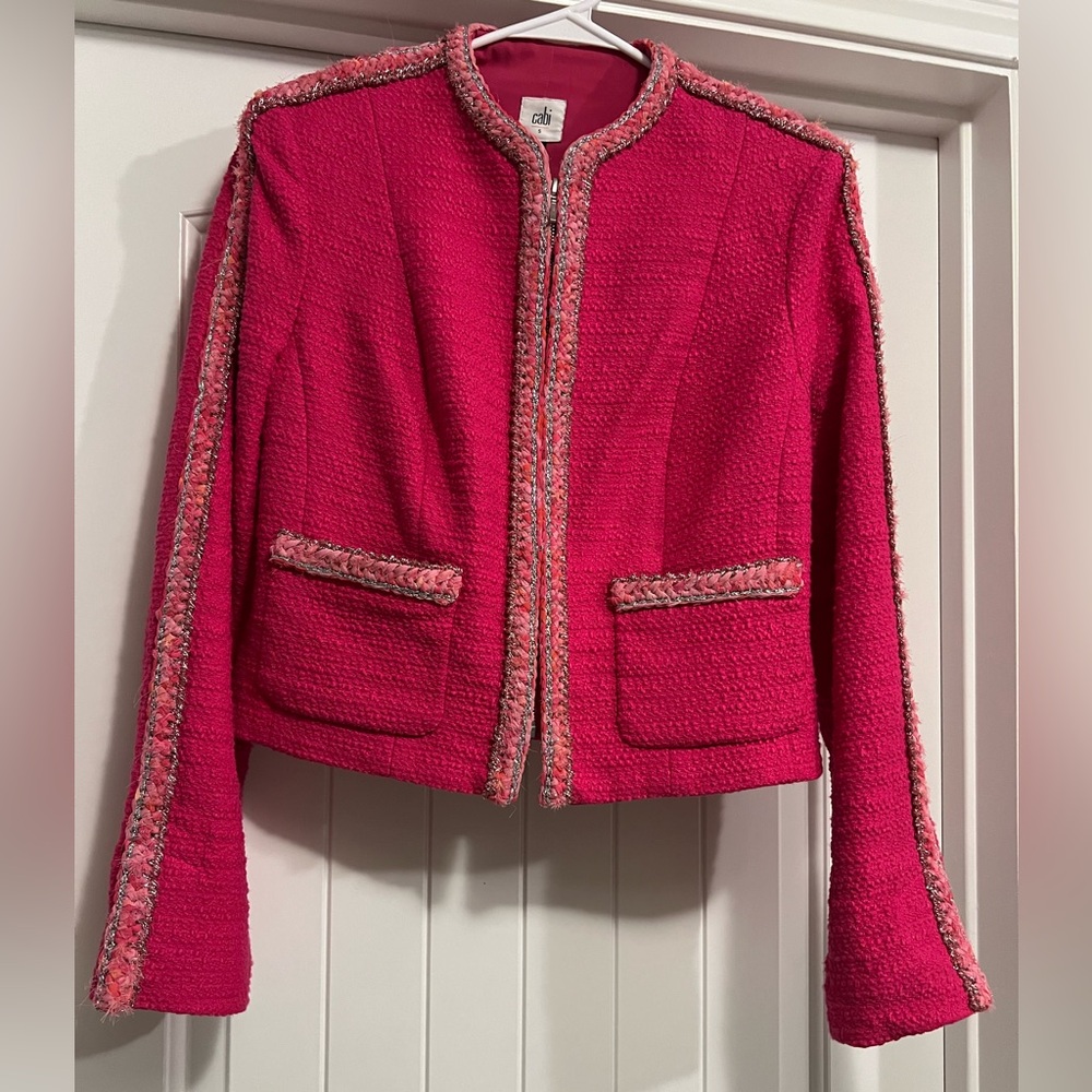 Cabi Ballroom Preppy Jacket Blazor| Size Small | Fuchsia Bouclé Tweed - Picture 3 of 14